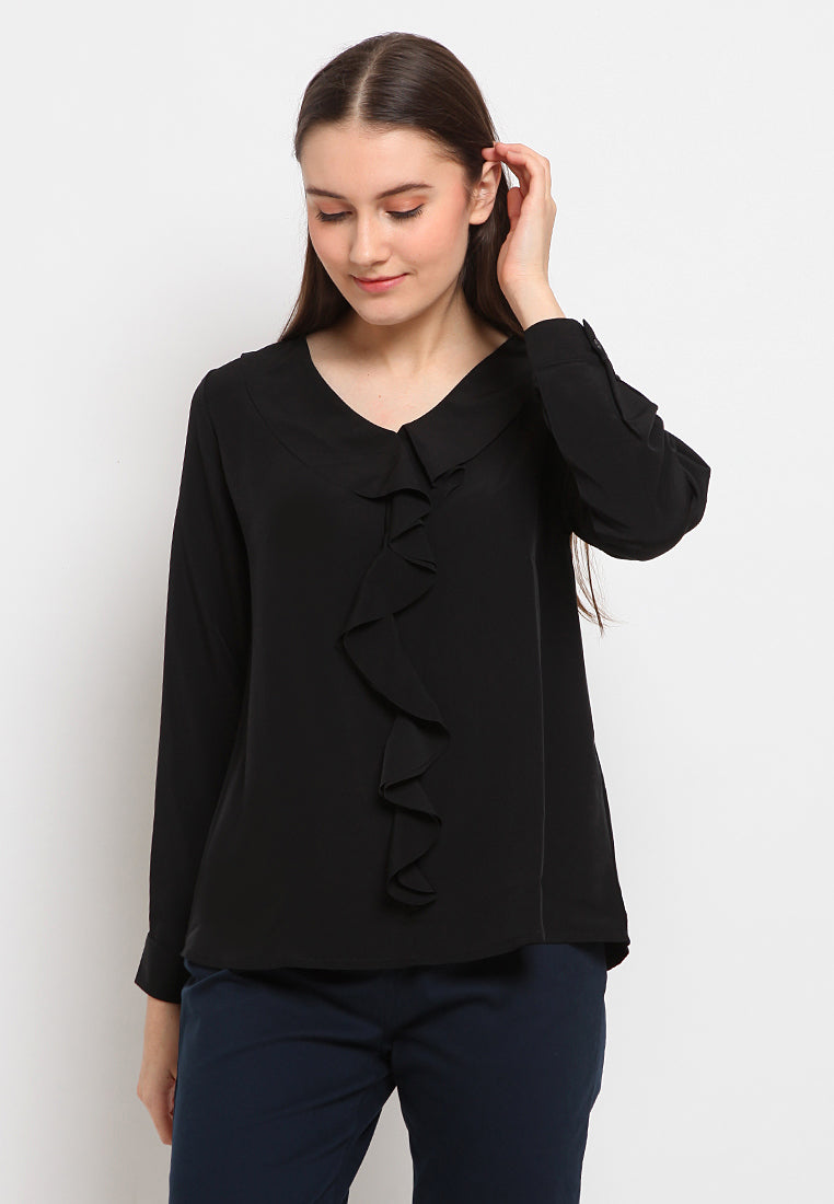 Flounced v-neck blouse