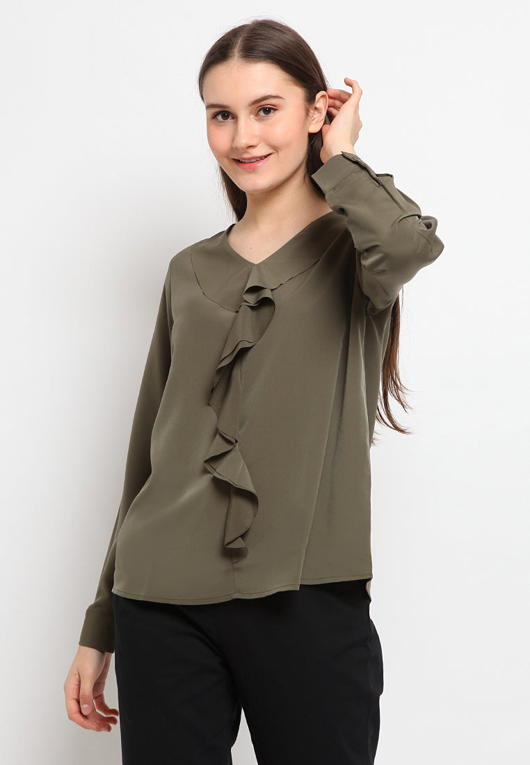 Flounced v-neck blouse