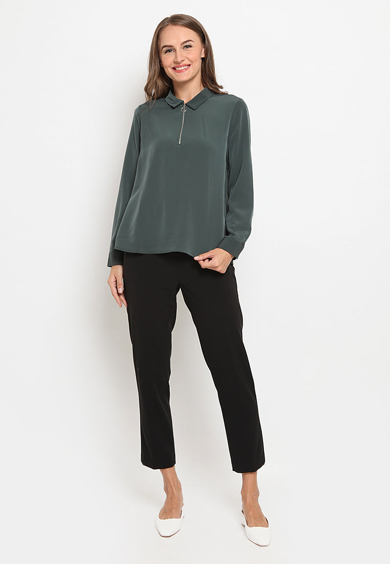 Long Sleeve Blouse With Zipper