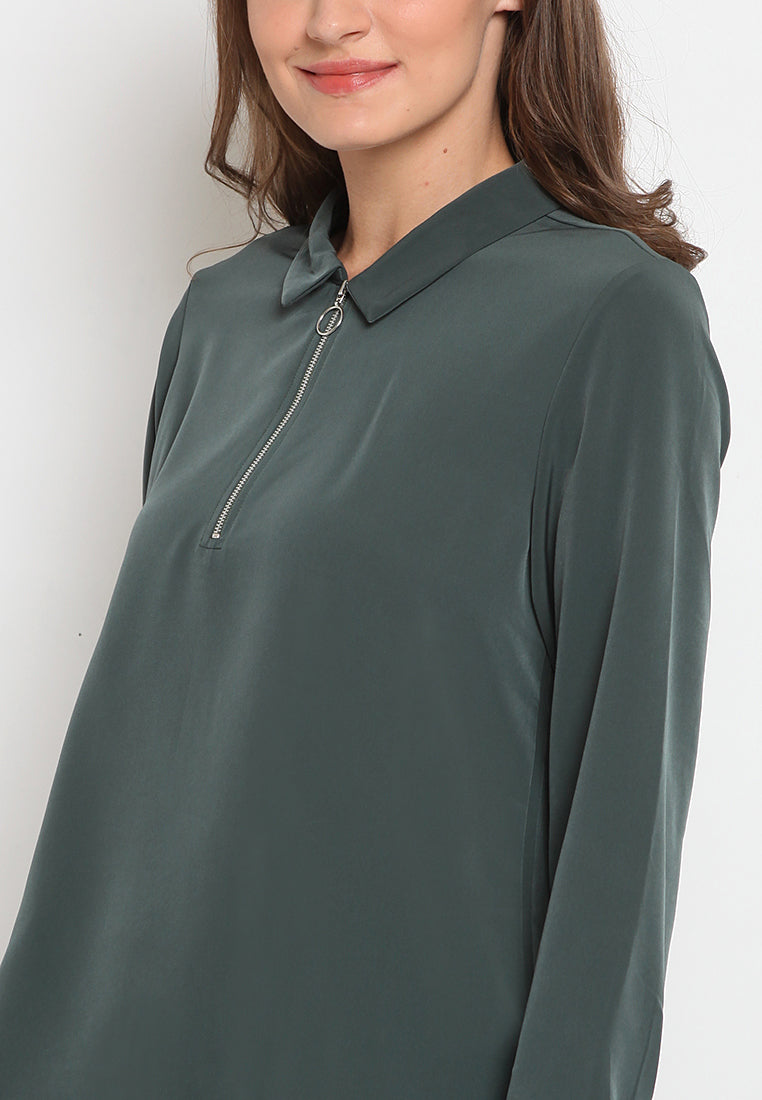 Long Sleeve Blouse With Zipper
