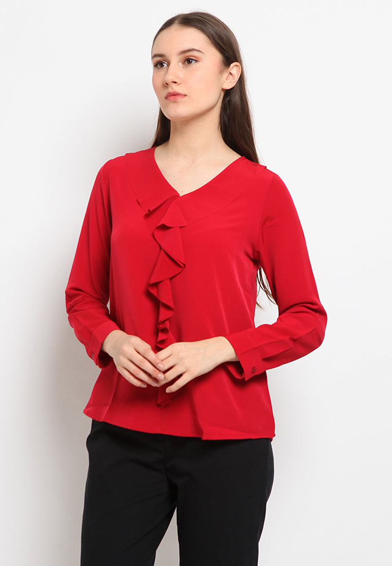 Flounced v-neck blouse