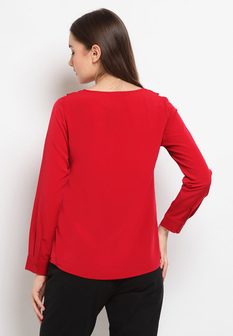 Flounced v-neck blouse