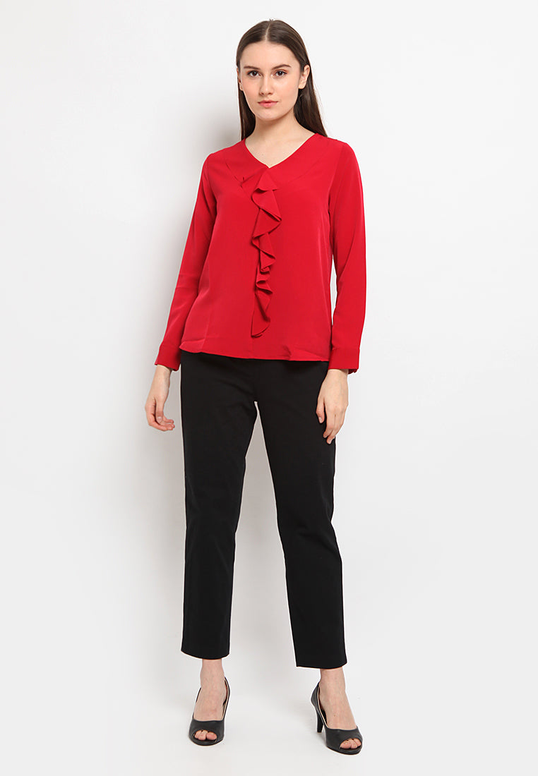 Flounced v-neck blouse
