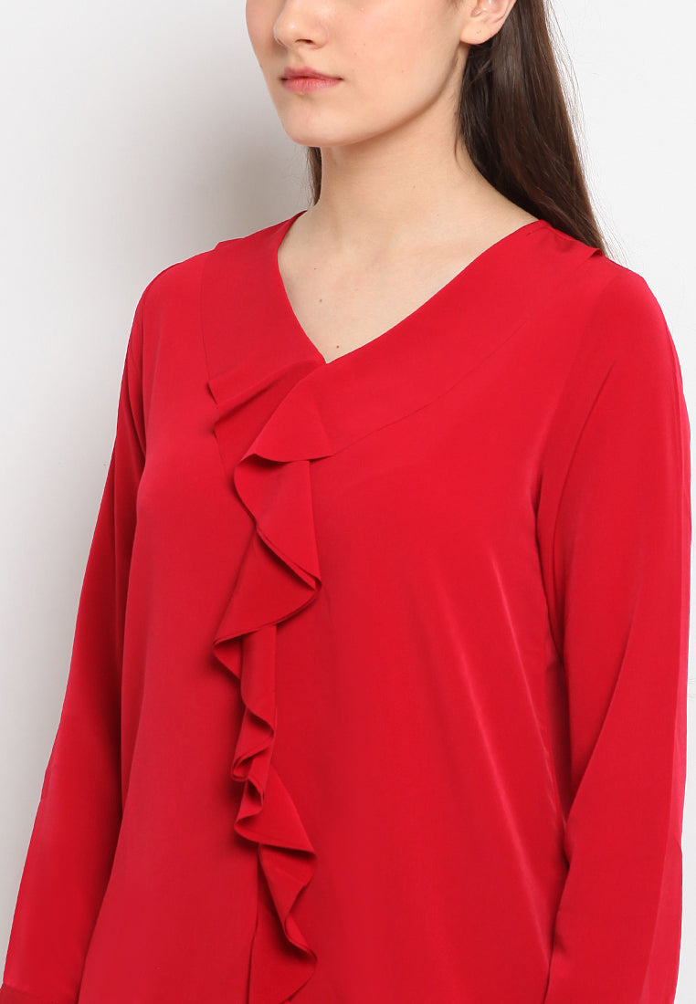 Flounced v-neck blouse