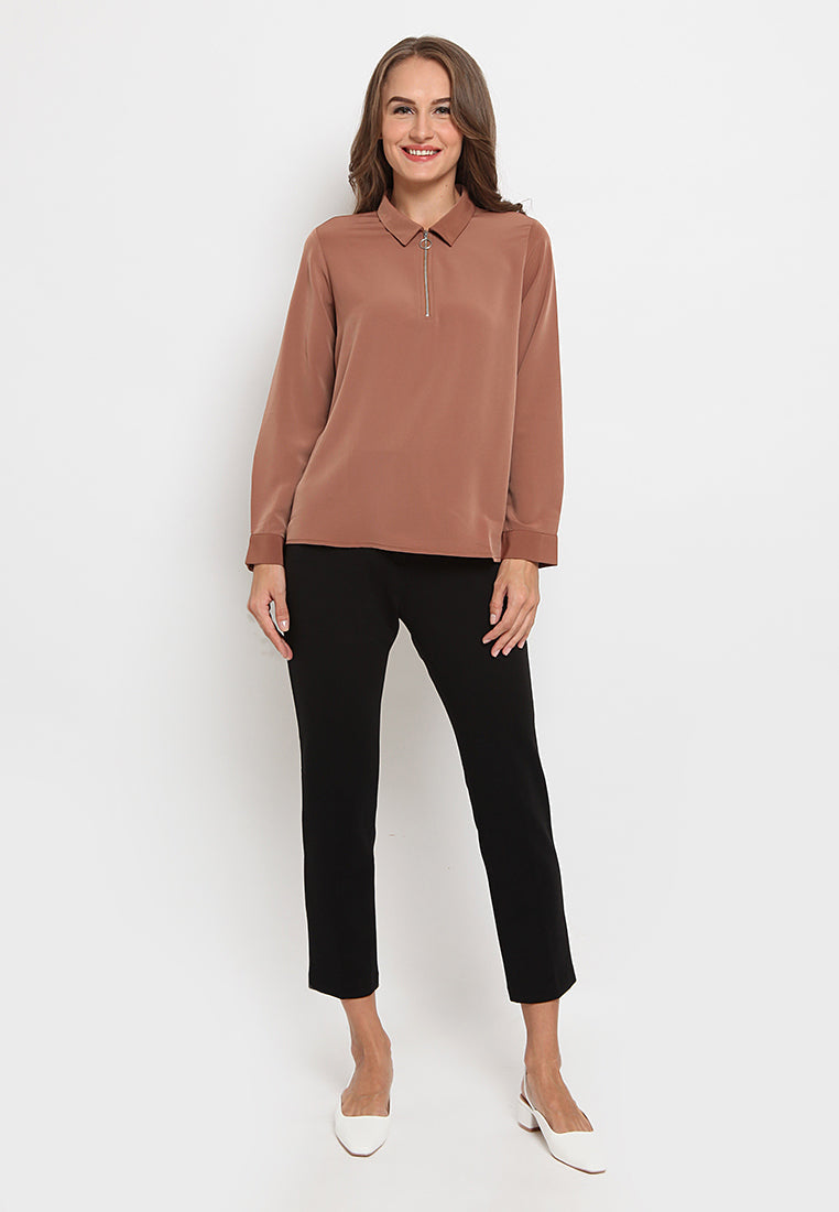 Long Sleeve Blouse With Zipper