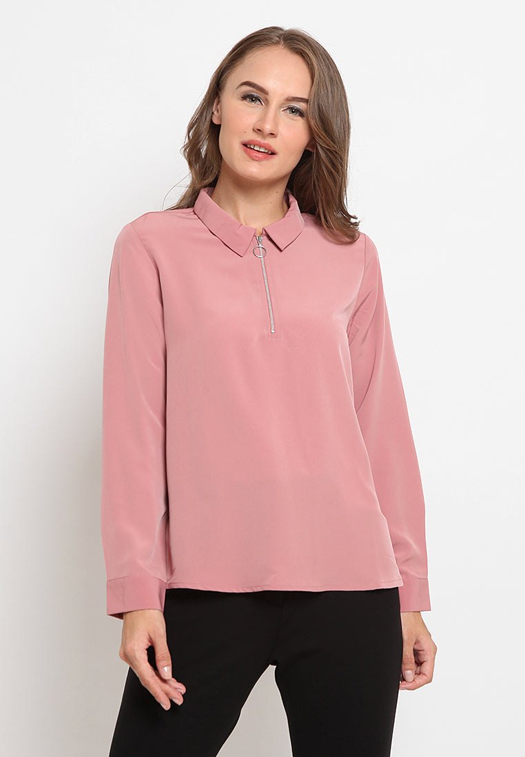 Long Sleeve Blouse With Zipper
