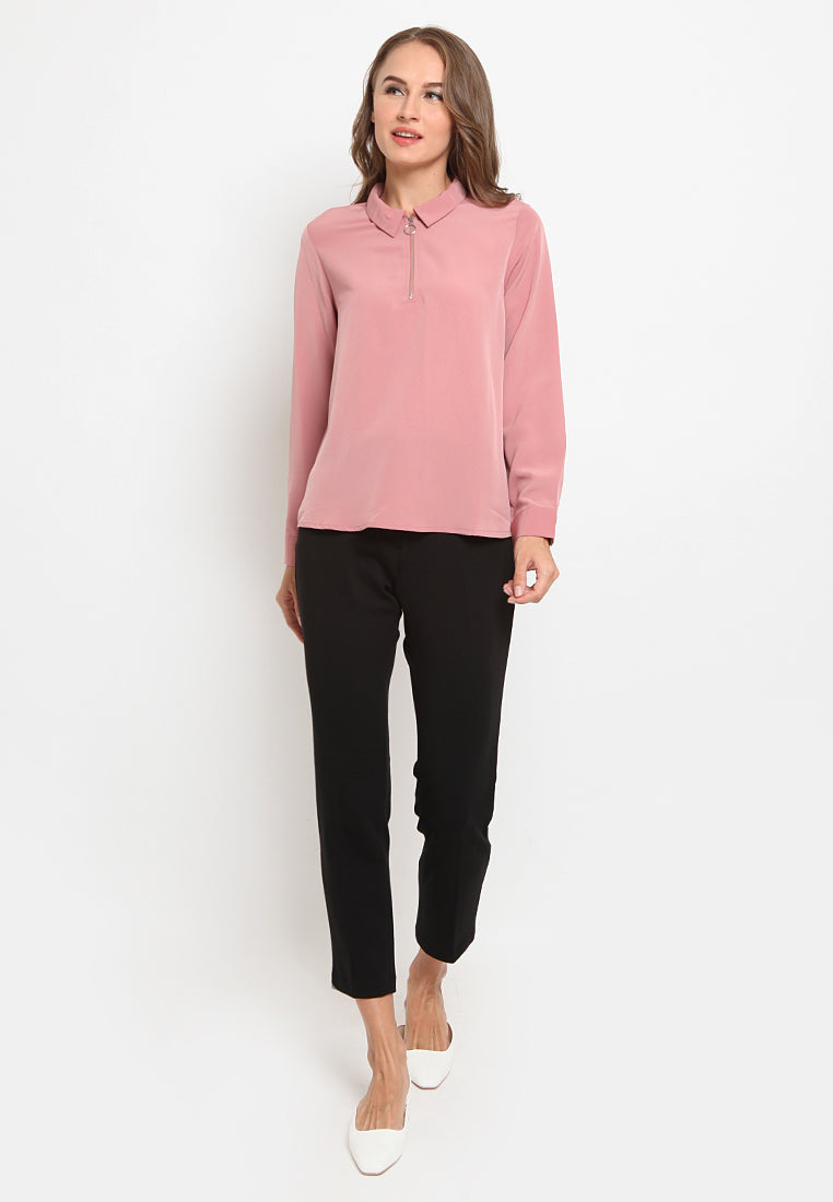 Long Sleeve Blouse With Zipper