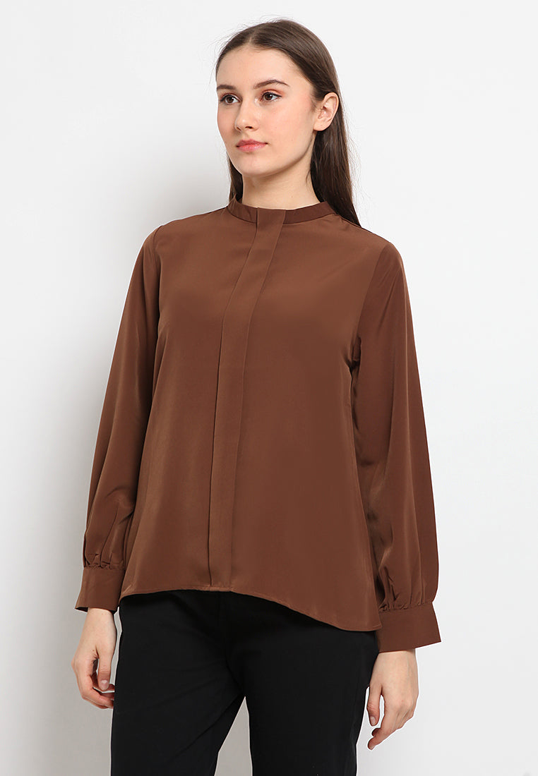 Band collar long sleeve blouse