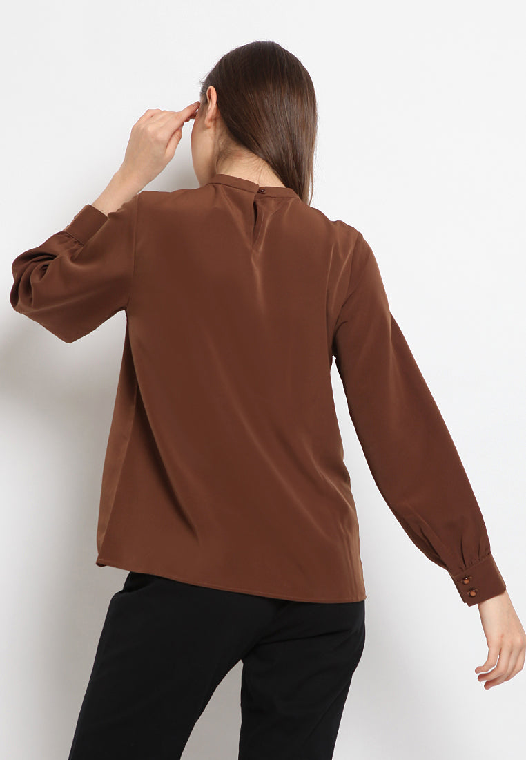 Band collar long sleeve blouse