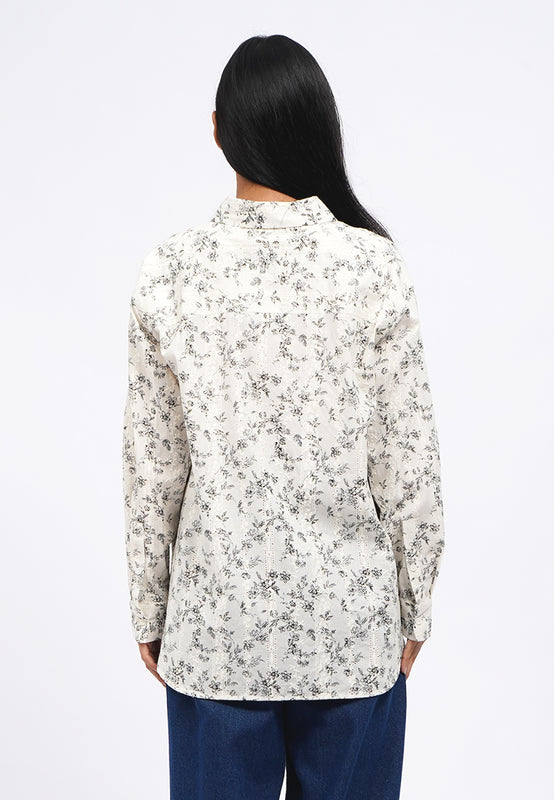 Oversized Printed Eyelet Shirt