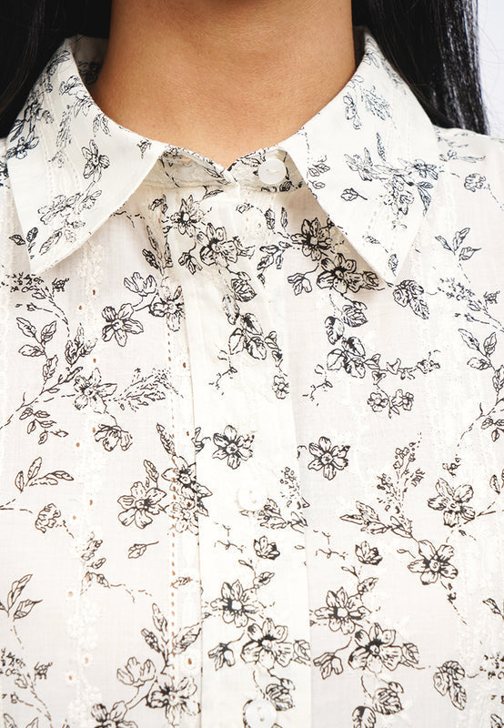 Oversized Printed Eyelet Shirt