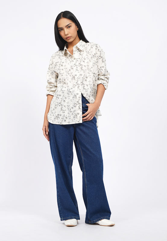Oversized Printed Eyelet Shirt