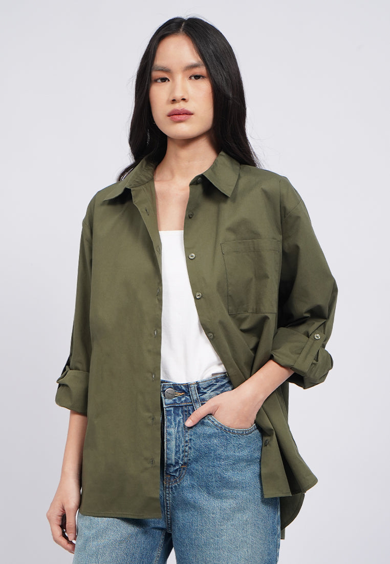 Oversized Long Sleeve Solid Shirt