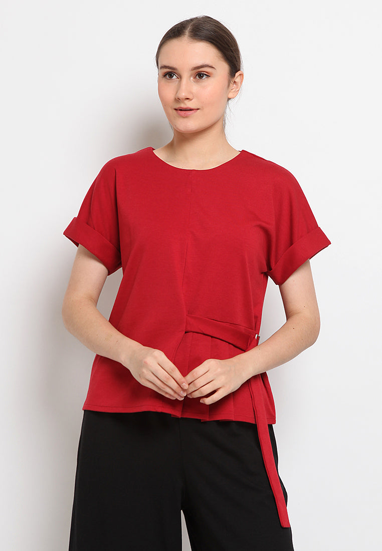 Belted short sleeve top