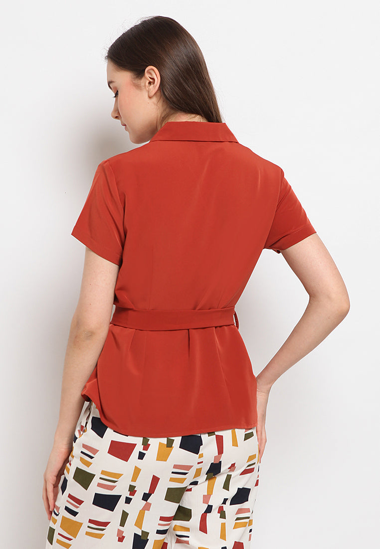 Short sleeve belted blouse