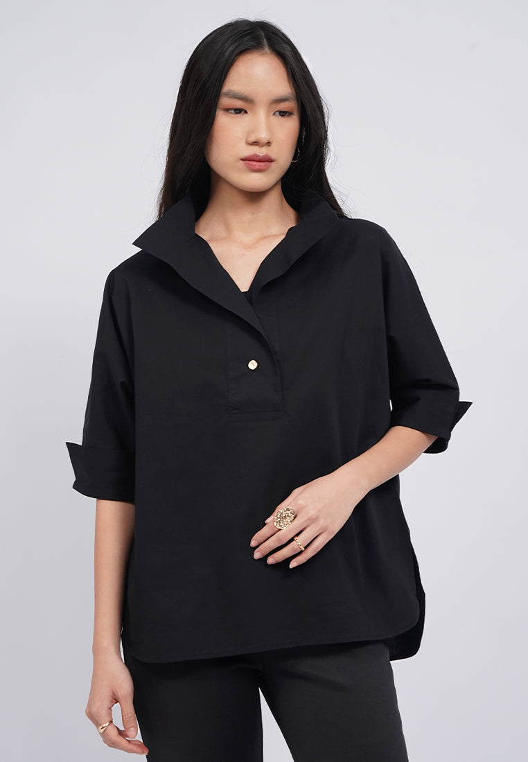 3/4 Sleeve High Collar Blouse
