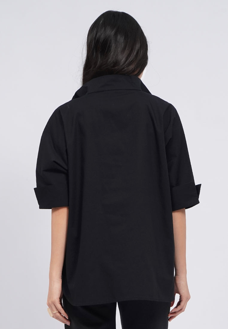 3/4 Sleeve High Collar Blouse