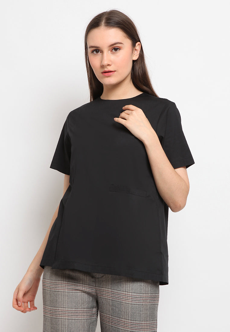 Back slit short sleeve blouse