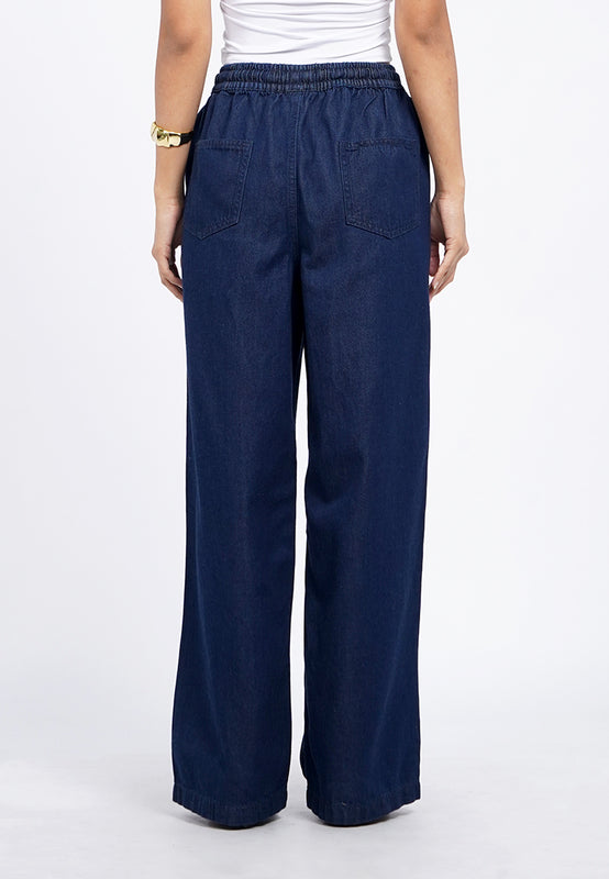 Drawstring Wide Leg Denim Pants