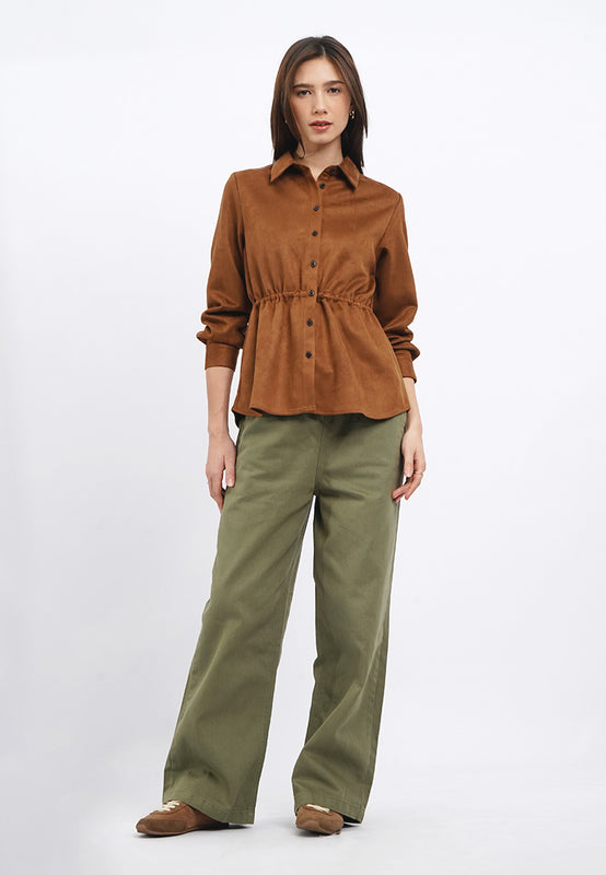 Wide Leg Drawstring Denim Pants