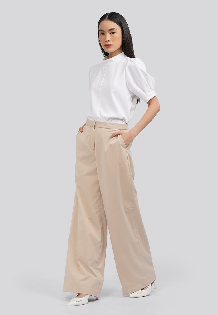 High Waist Wide Leg Pants Beige