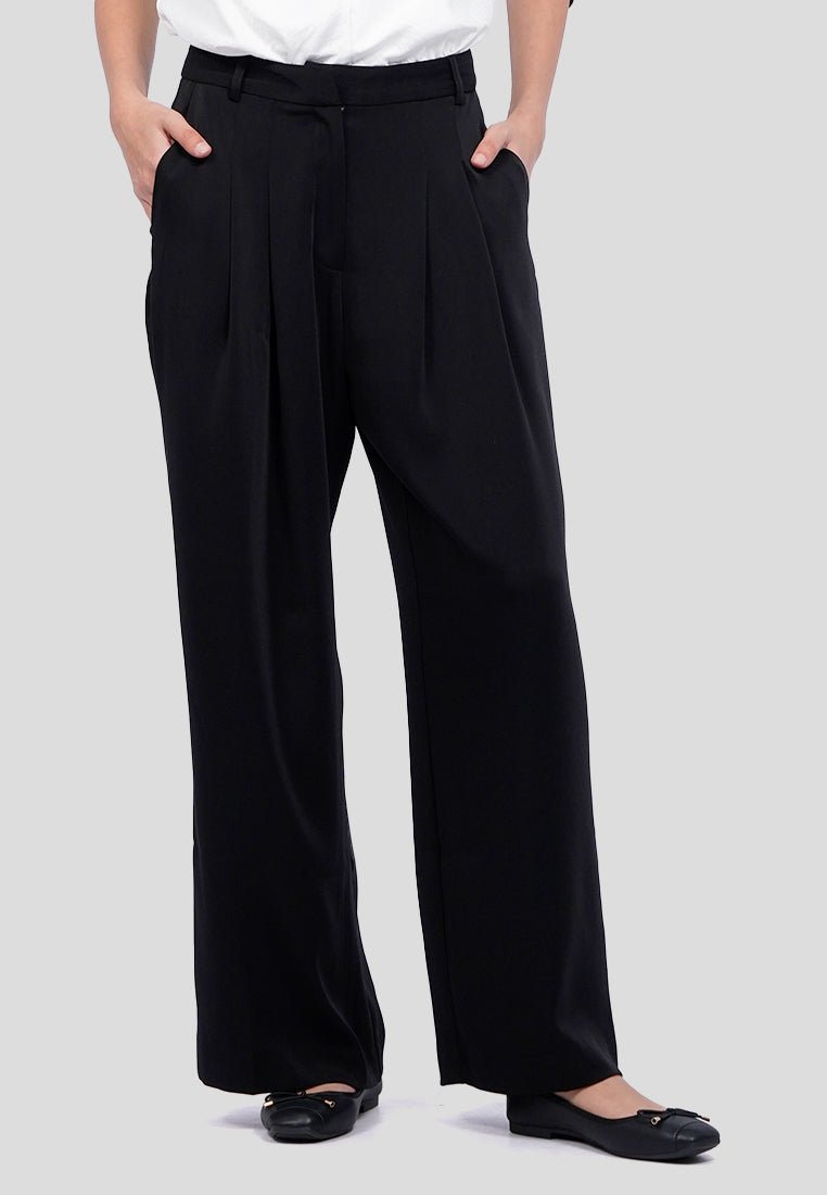 Pleated Wide Leg Solid Pants