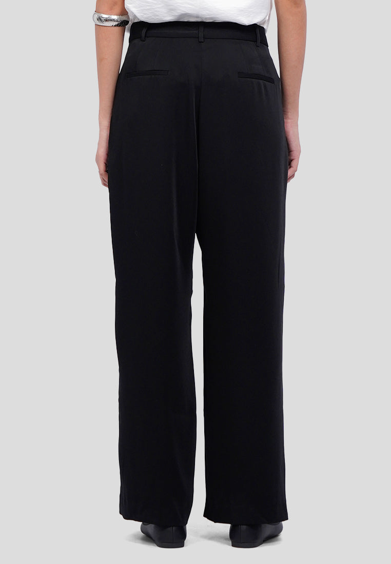 Pleated Wide Leg Solid Pants