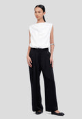 Pleated Wide Leg Solid Pants