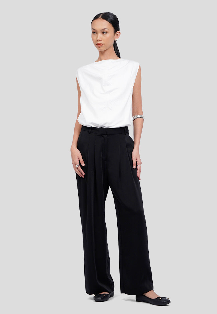 Pleated Wide Leg Solid Pants