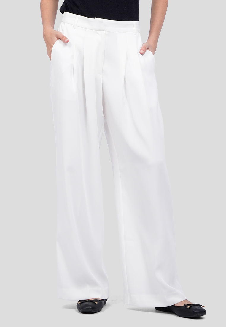 Pleated Wide Leg Solid Pants