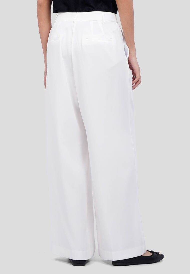 Pleated Wide Leg Solid Pants