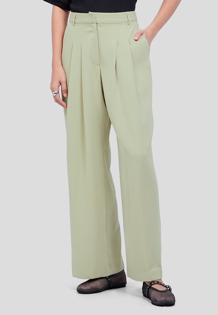 Pleated Wide Leg Solid Pants