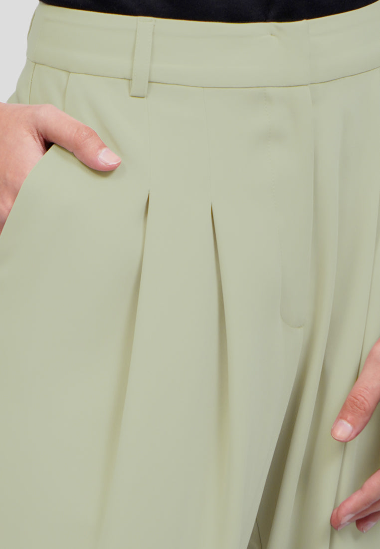 Pleated Wide Leg Solid Pants