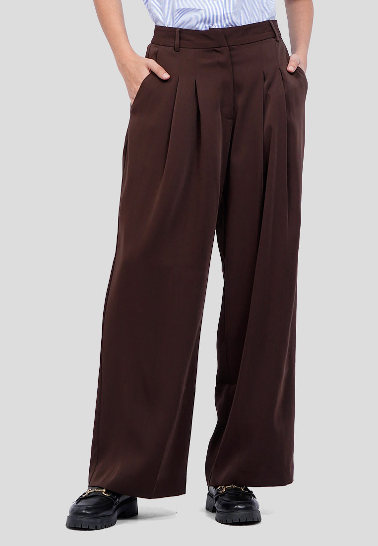 Pleated Wide Leg Solid Pants