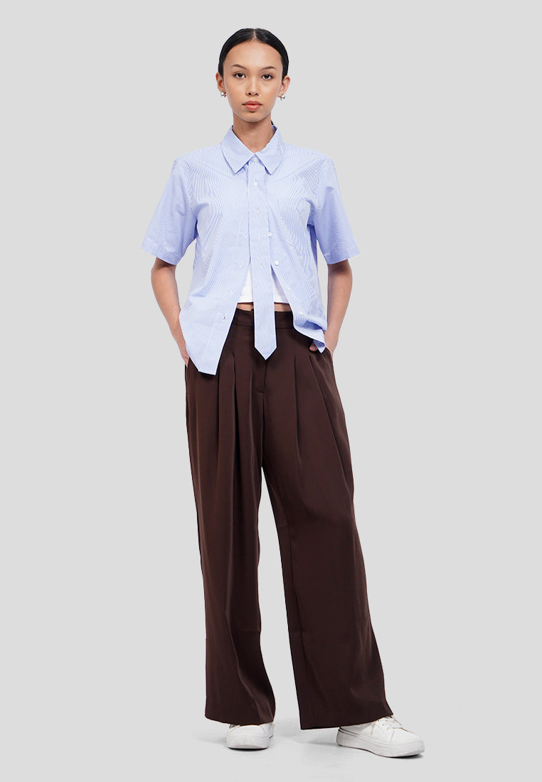Pleated Wide Leg Solid Pants