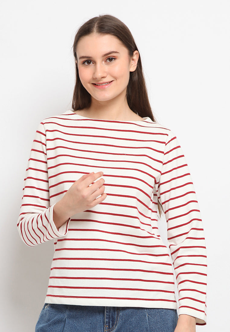 Boat neck stripe t-shirt