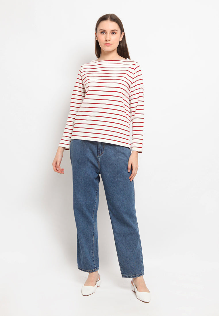 Boat neck stripe t-shirt