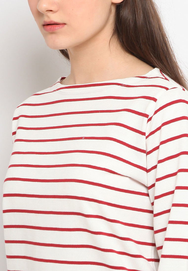 Boat neck stripe t-shirt