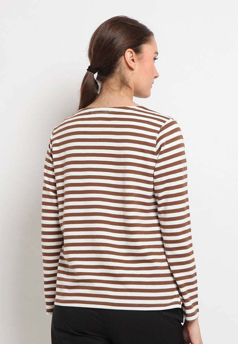 Boat neck stripe t-shirt