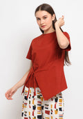 Apron wrap short sleeve blouse