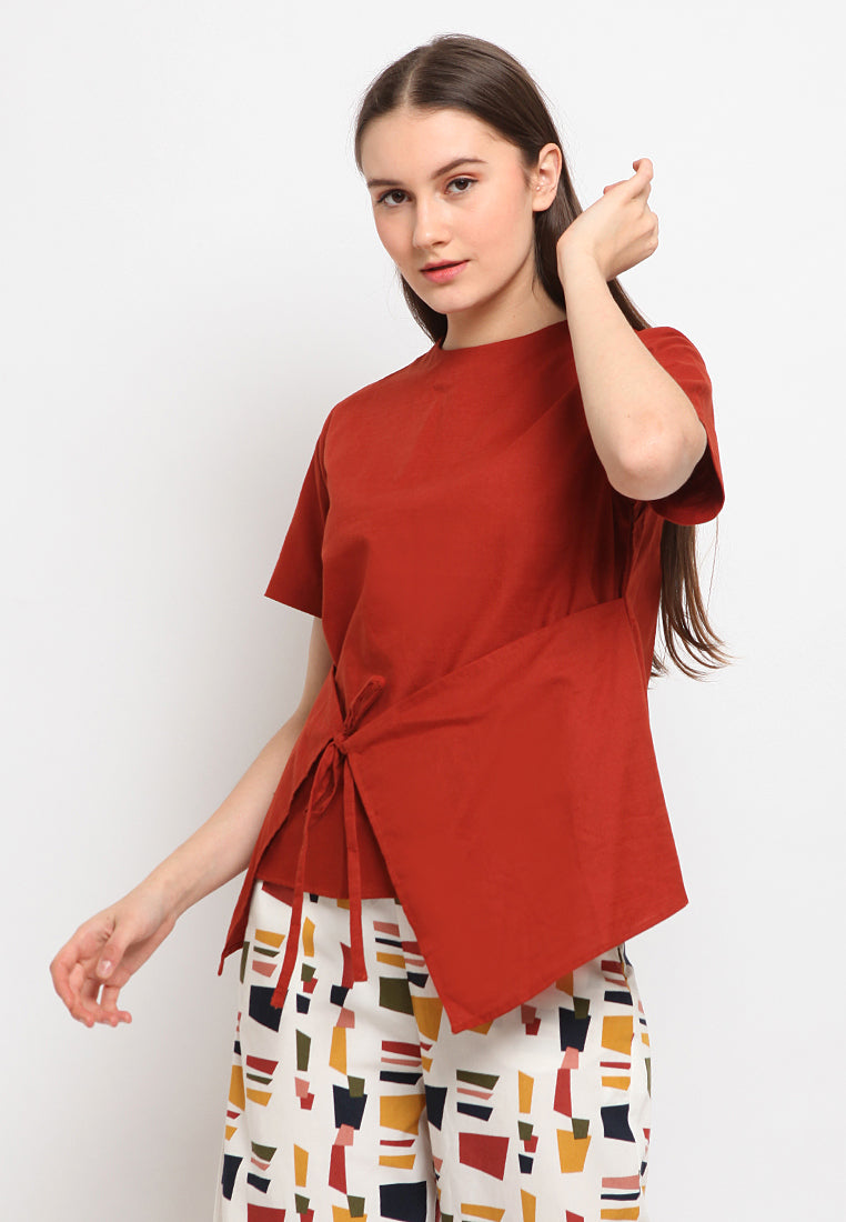 Apron wrap short sleeve blouse