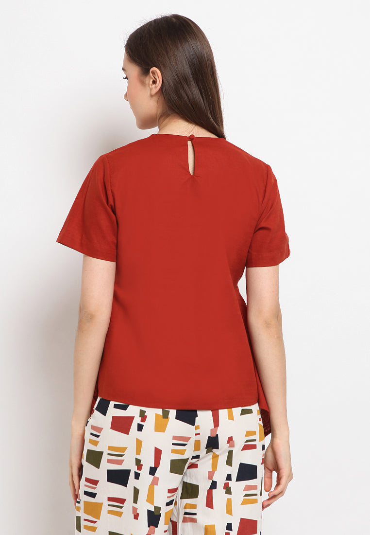 Apron wrap short sleeve blouse