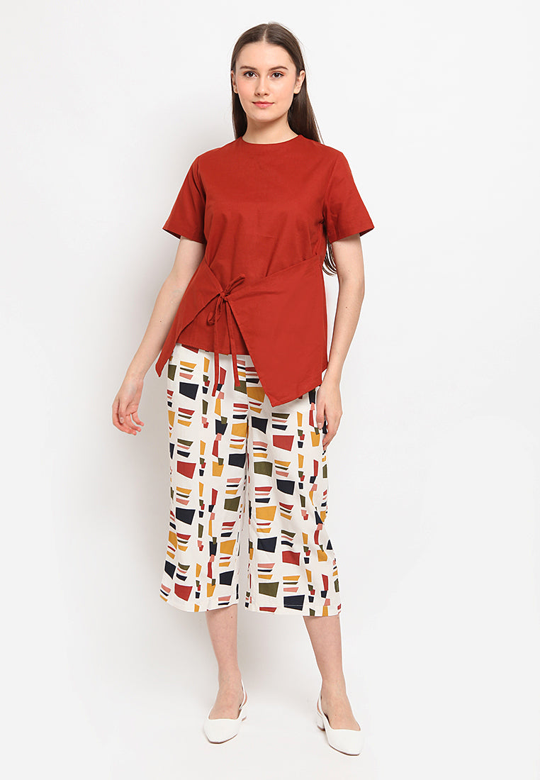 Apron wrap short sleeve blouse