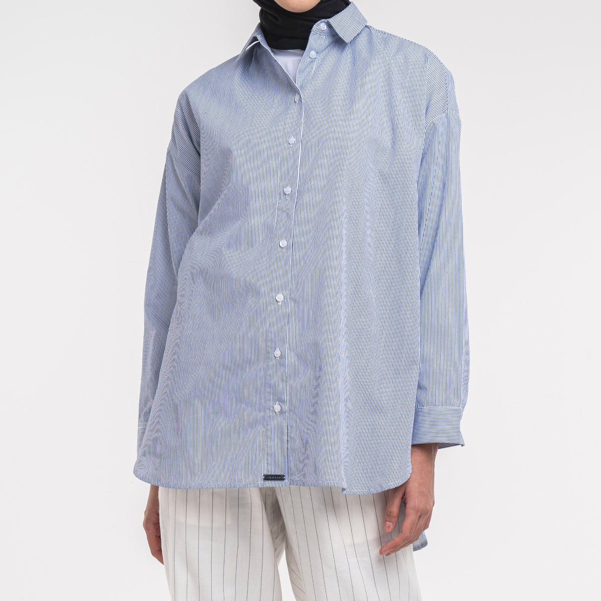 Oversized Shirt White-Navy