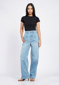 Pleated Straight Denim Pants