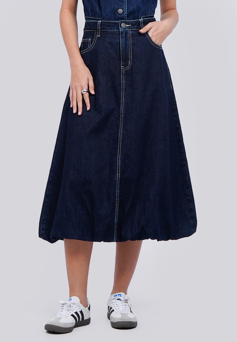 Denim Baloon Skirt Dark Blue