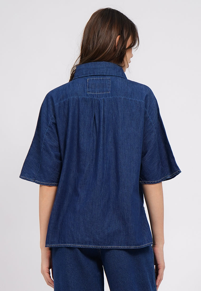 Oversized Short Sleeve Denim Shirt