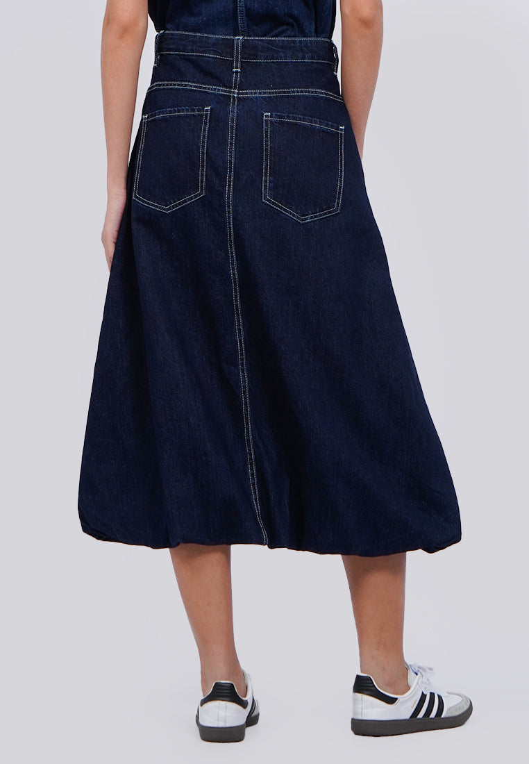 Denim Baloon Skirt Dark Blue