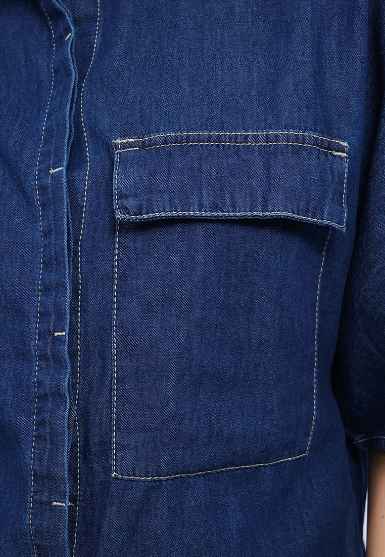 Oversized Short Sleeve Denim Shirt
