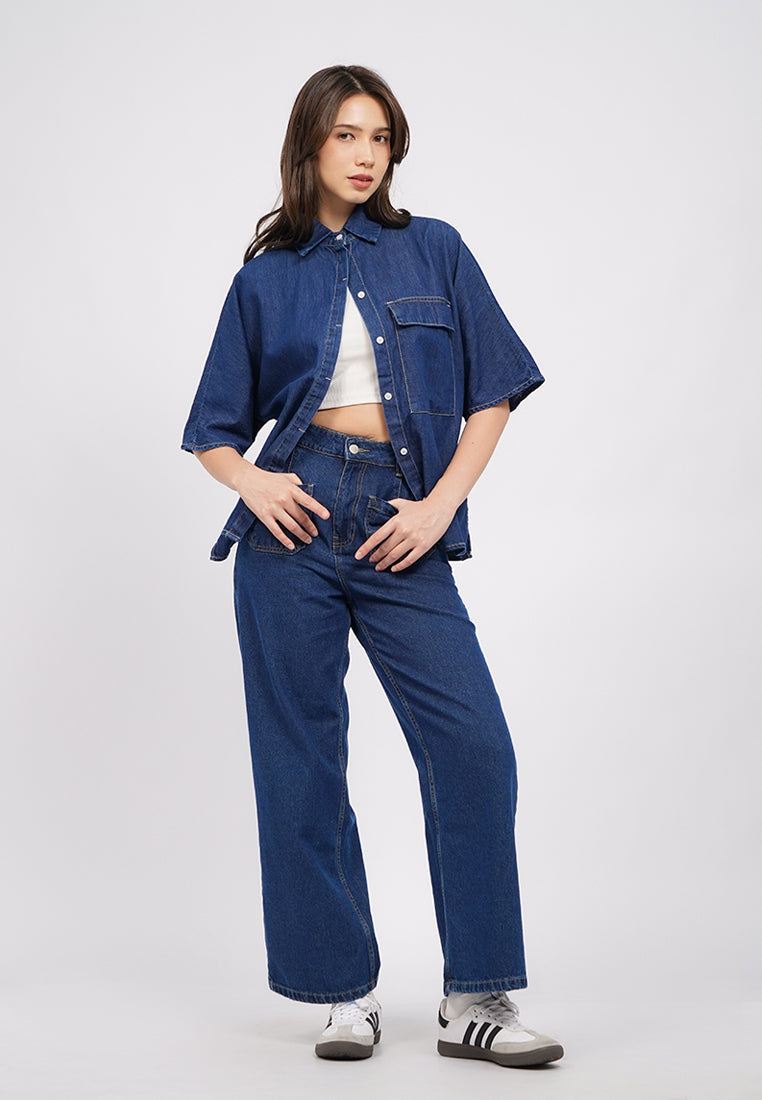 Oversized Short Sleeve Denim Shirt